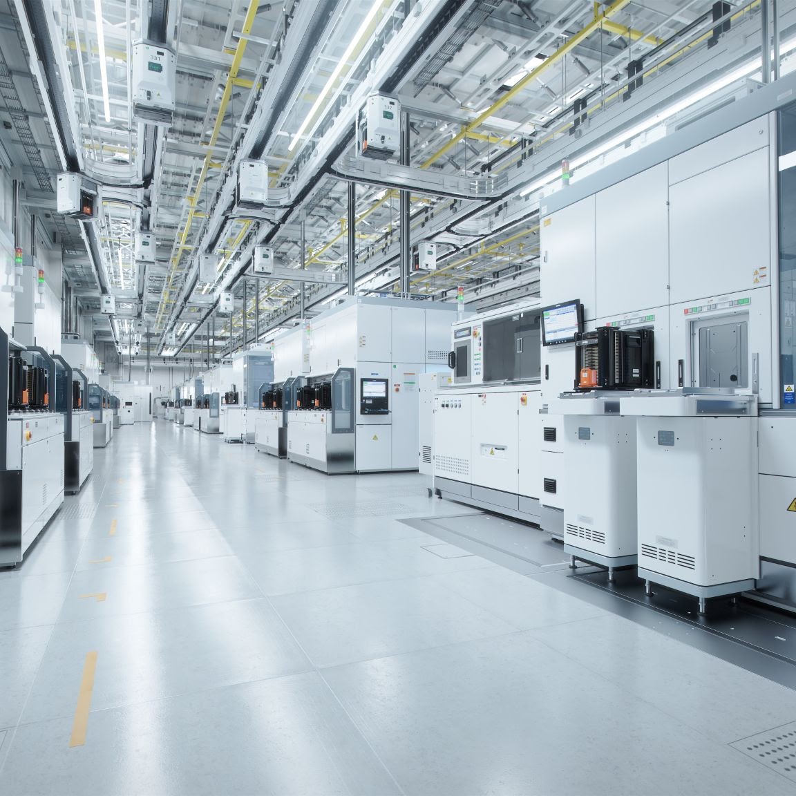 Semiconductor fabrication cleanroom with rows of processing equipment — Semi-Bond carriers integrate directly into existing cleanroom processes